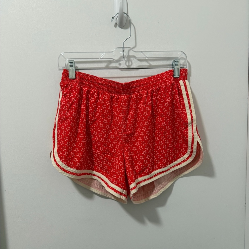 Champion Red Star-Print Women's Athletic Shorts with Cream Trim